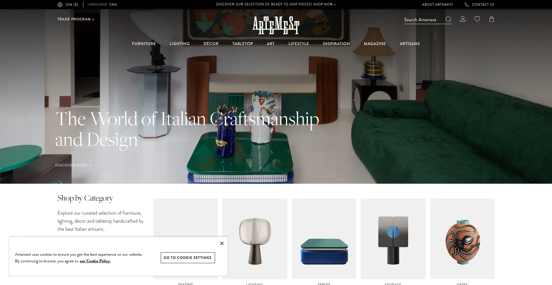 Website screenshot of Artemest.com