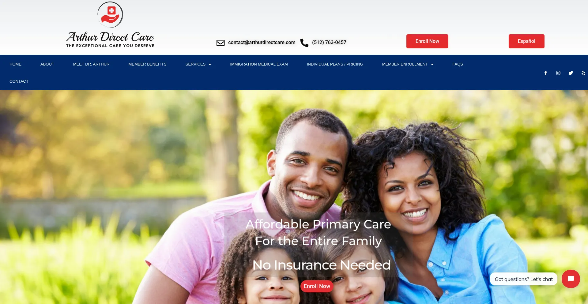 Website screenshot of Arthurdirectcare.com