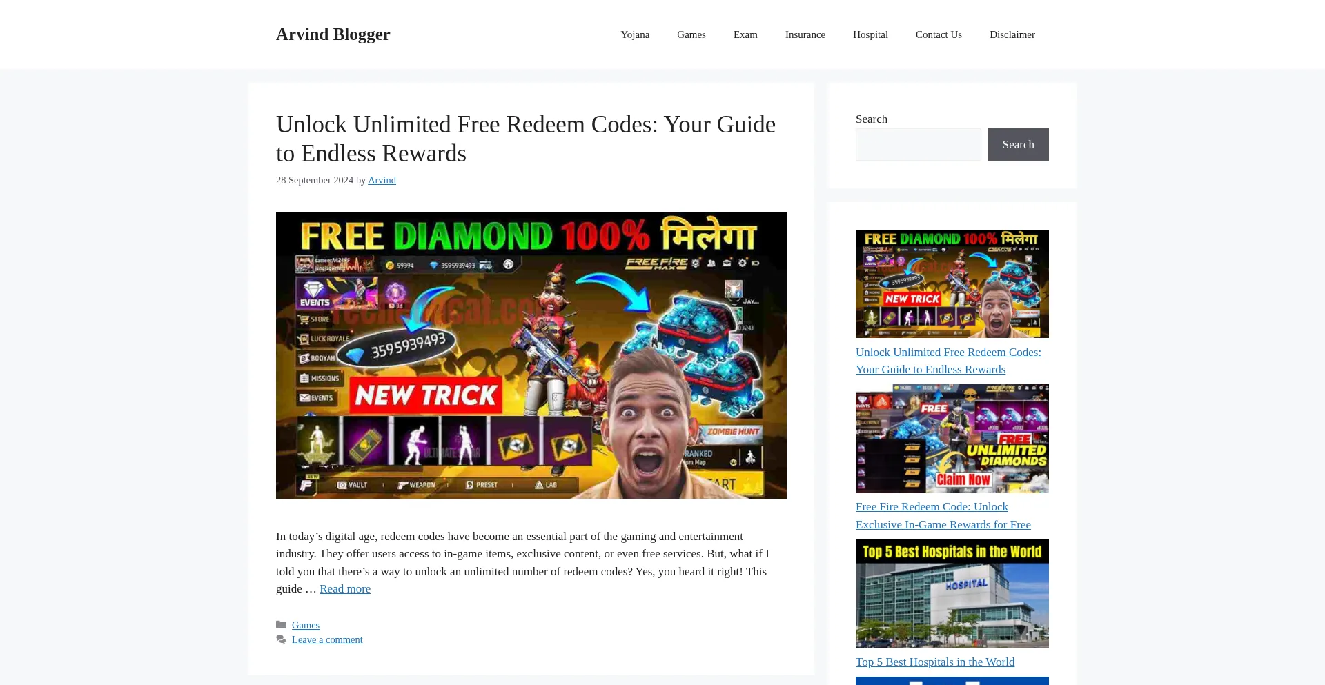 Website screenshot of Arvindblogger.in
