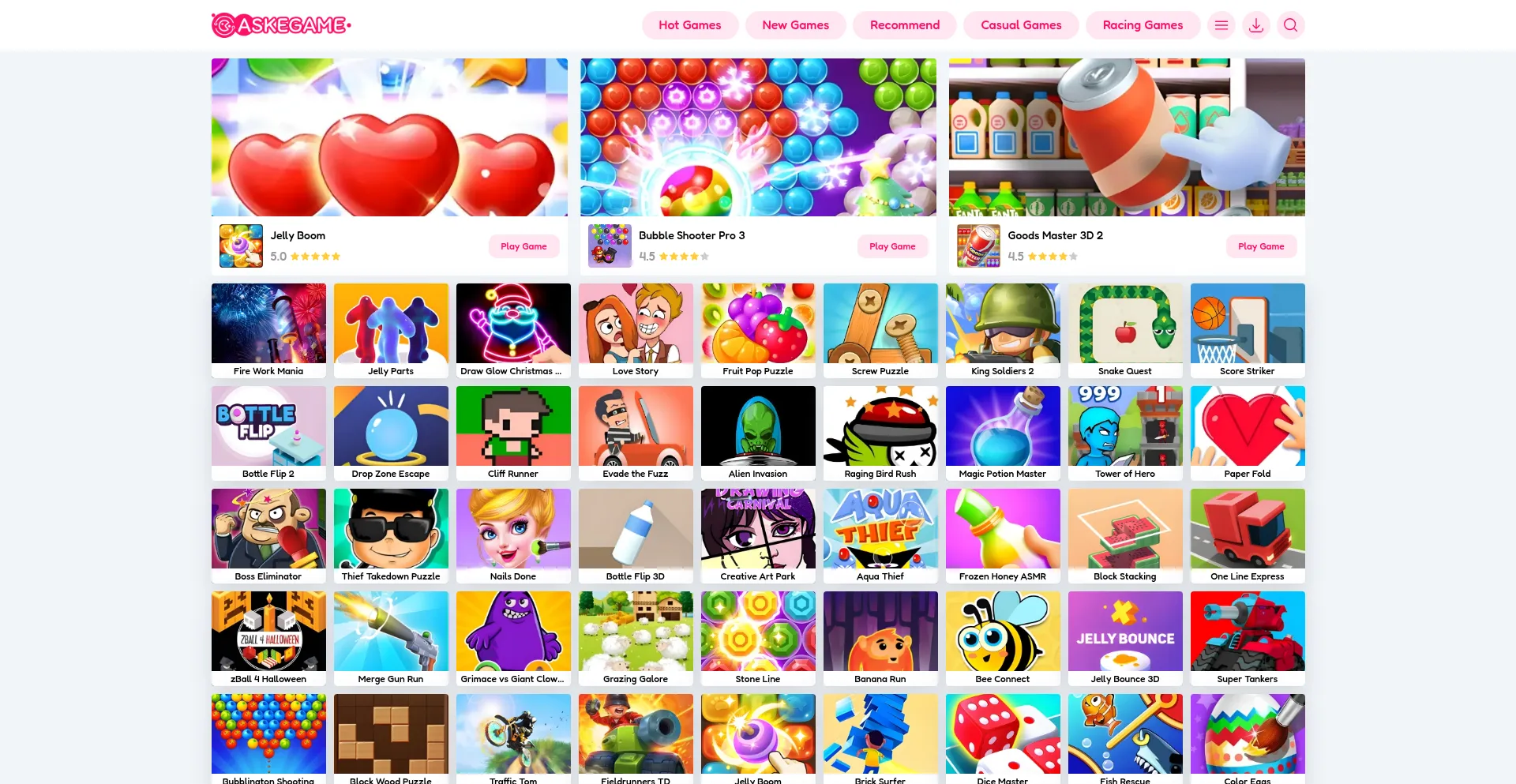 Website screenshot of Askegame.com