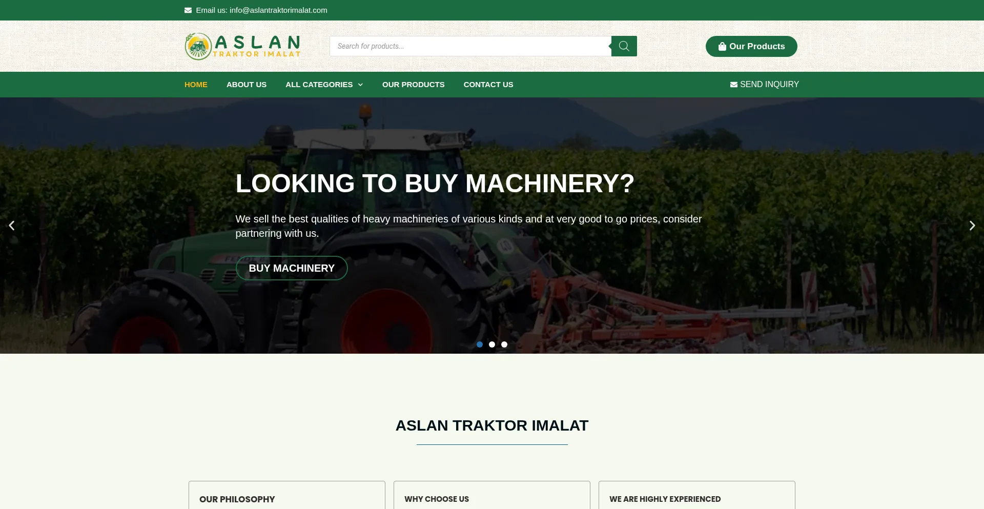 Website screenshot of Aslantraktorimalat.com