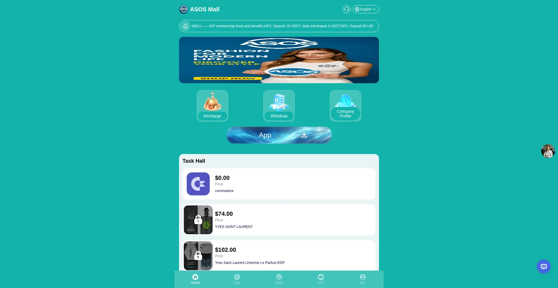 Website screenshot of Asosmall.pro