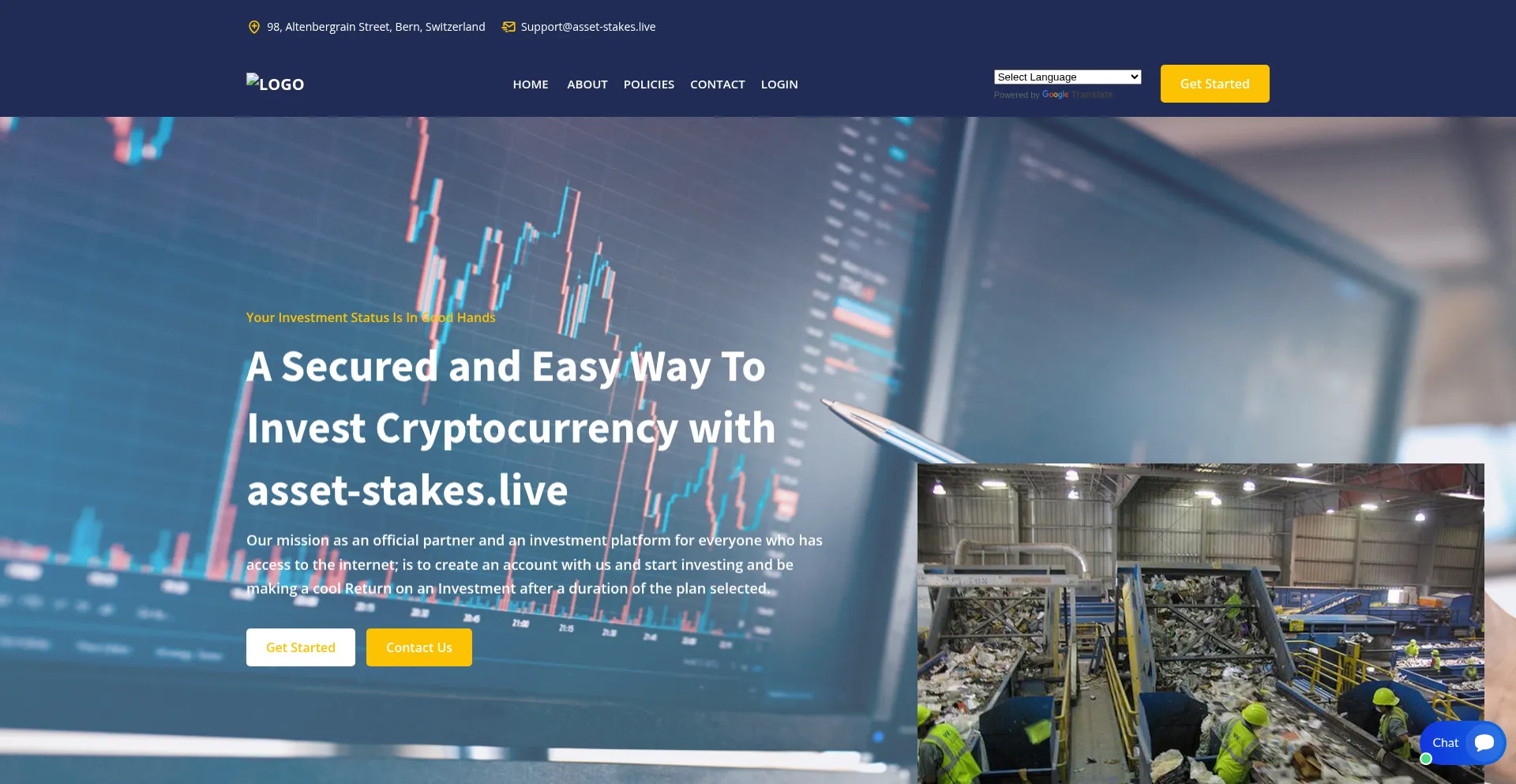 Website screenshot of Asset-stakes.live