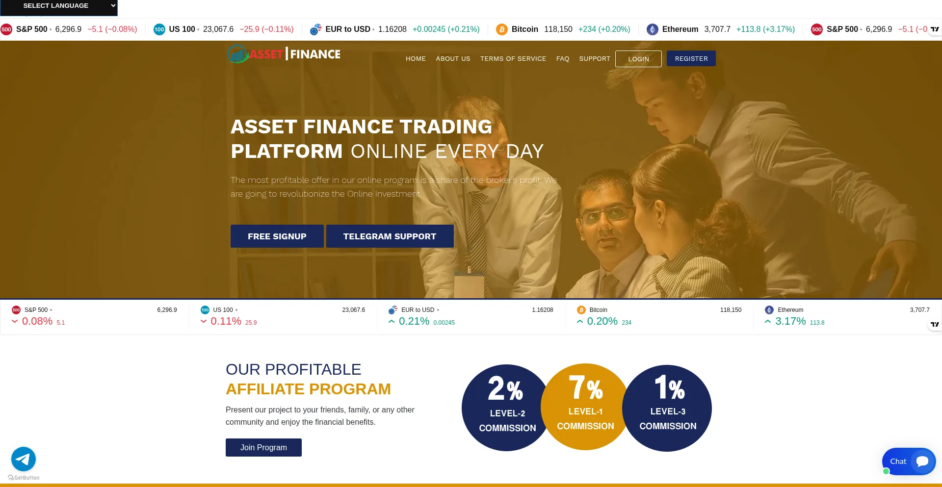 Website screenshot of Assetfinance.live