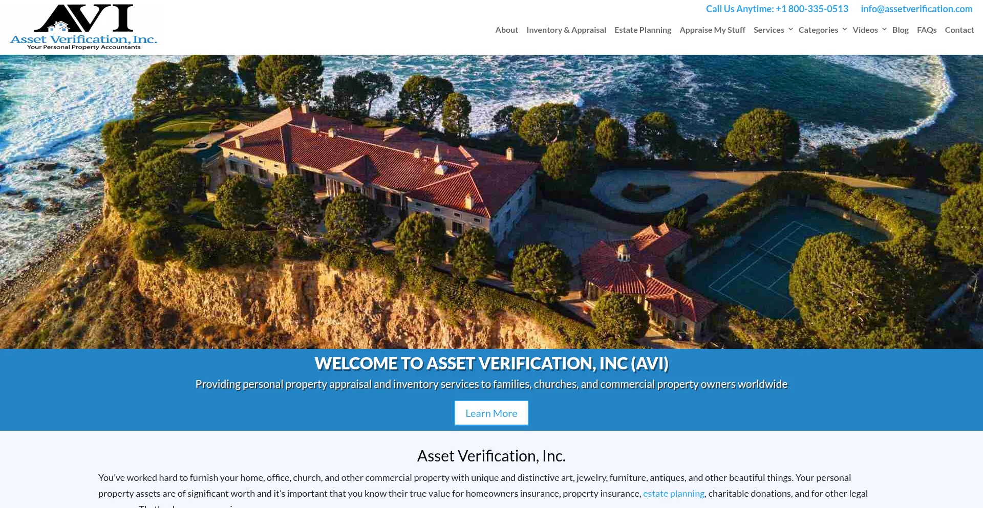 Website screenshot of Assetverification.com