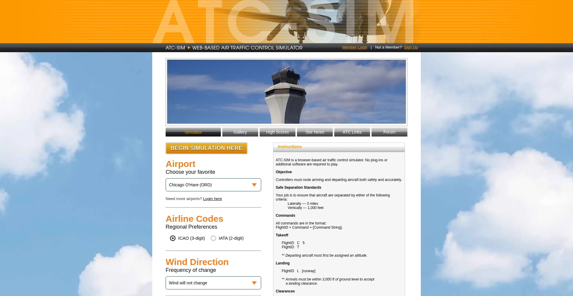 Website screenshot of Atc-sim.com