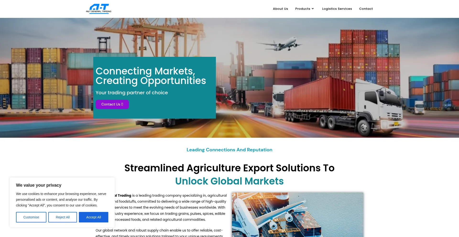 Website screenshot of Atgeneraltrading.com