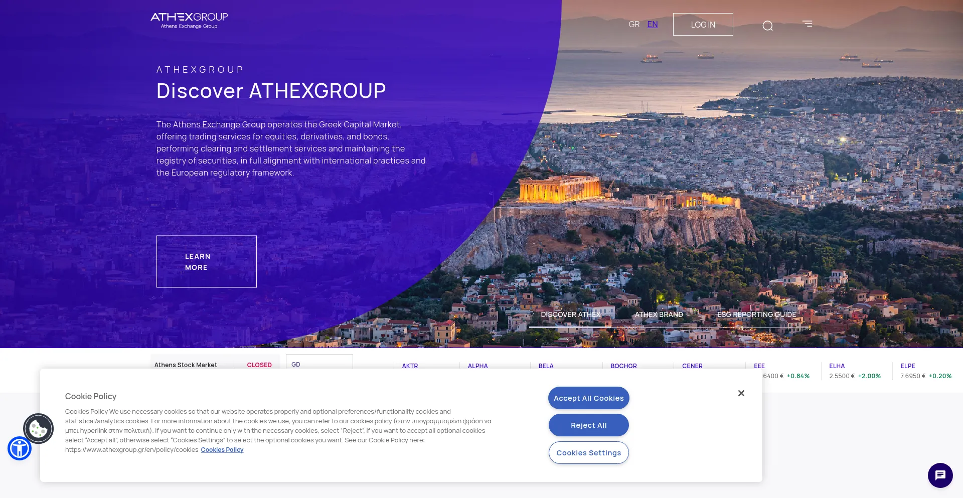 Website screenshot of Athexgroup.gr