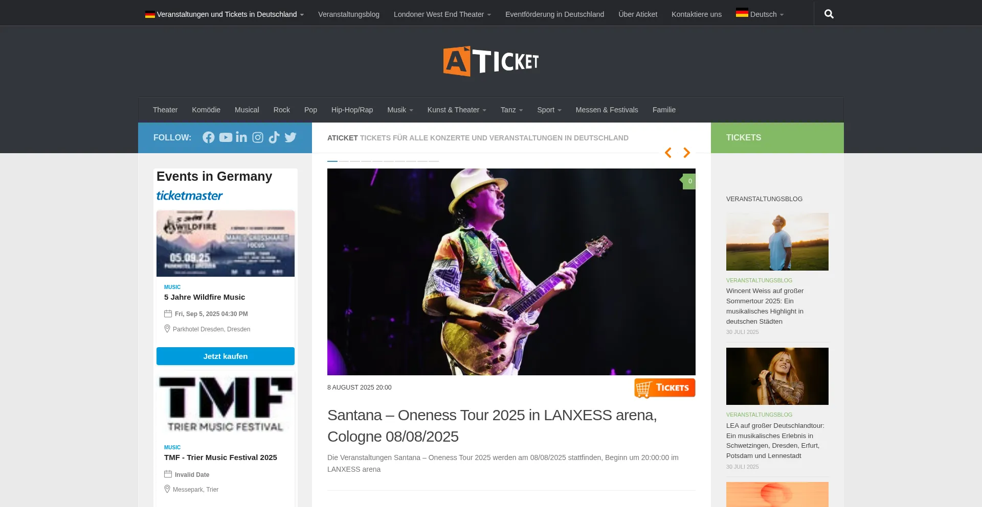 Website screenshot of Atickets.de