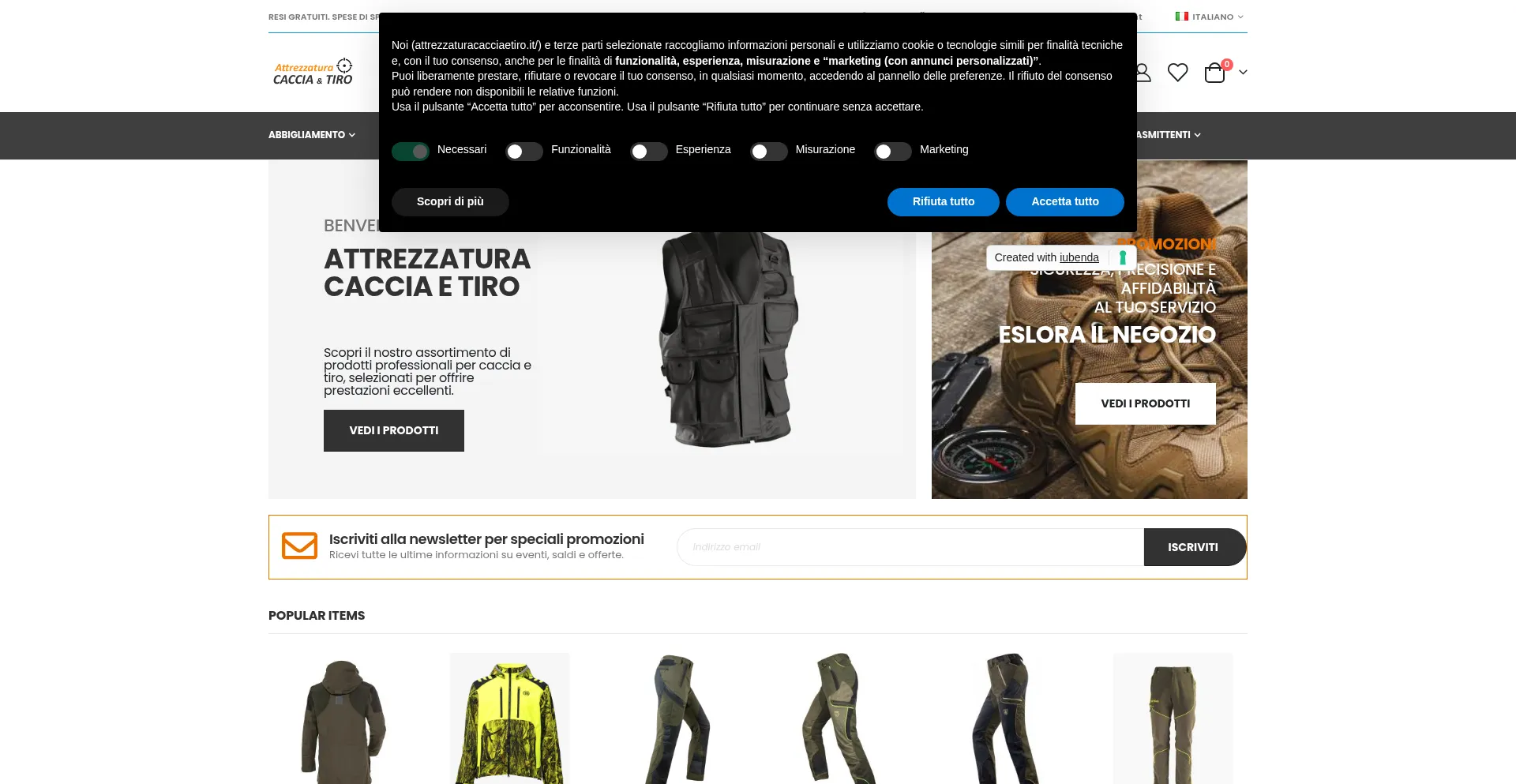 Website screenshot of Attrezzaturacacciaetiro.it