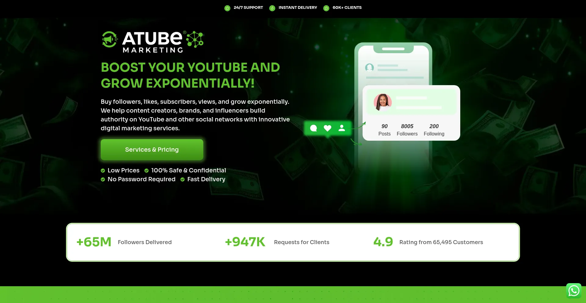 Website screenshot of Atubemarketing.com