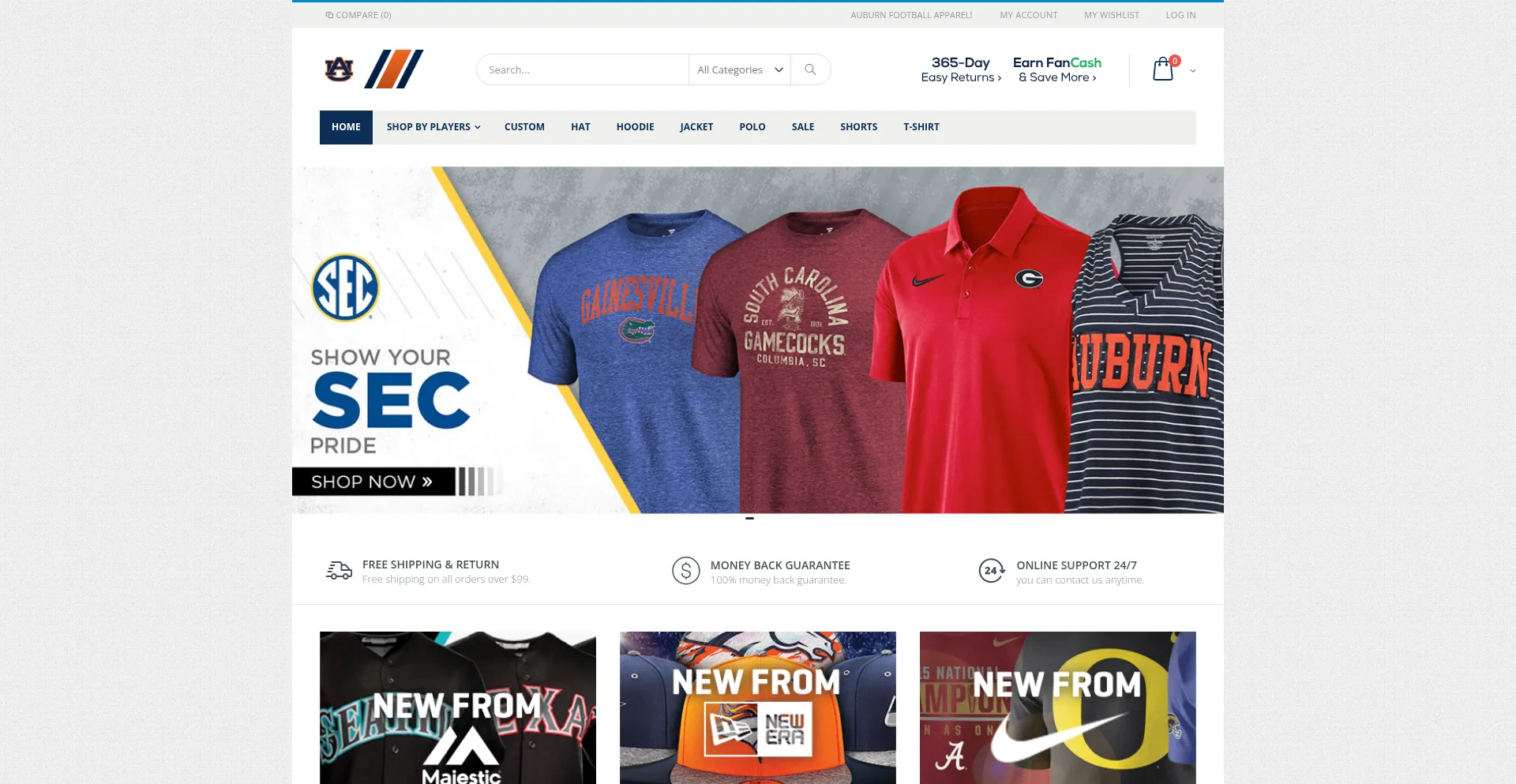 Website screenshot of Auburnfootballapparel.com