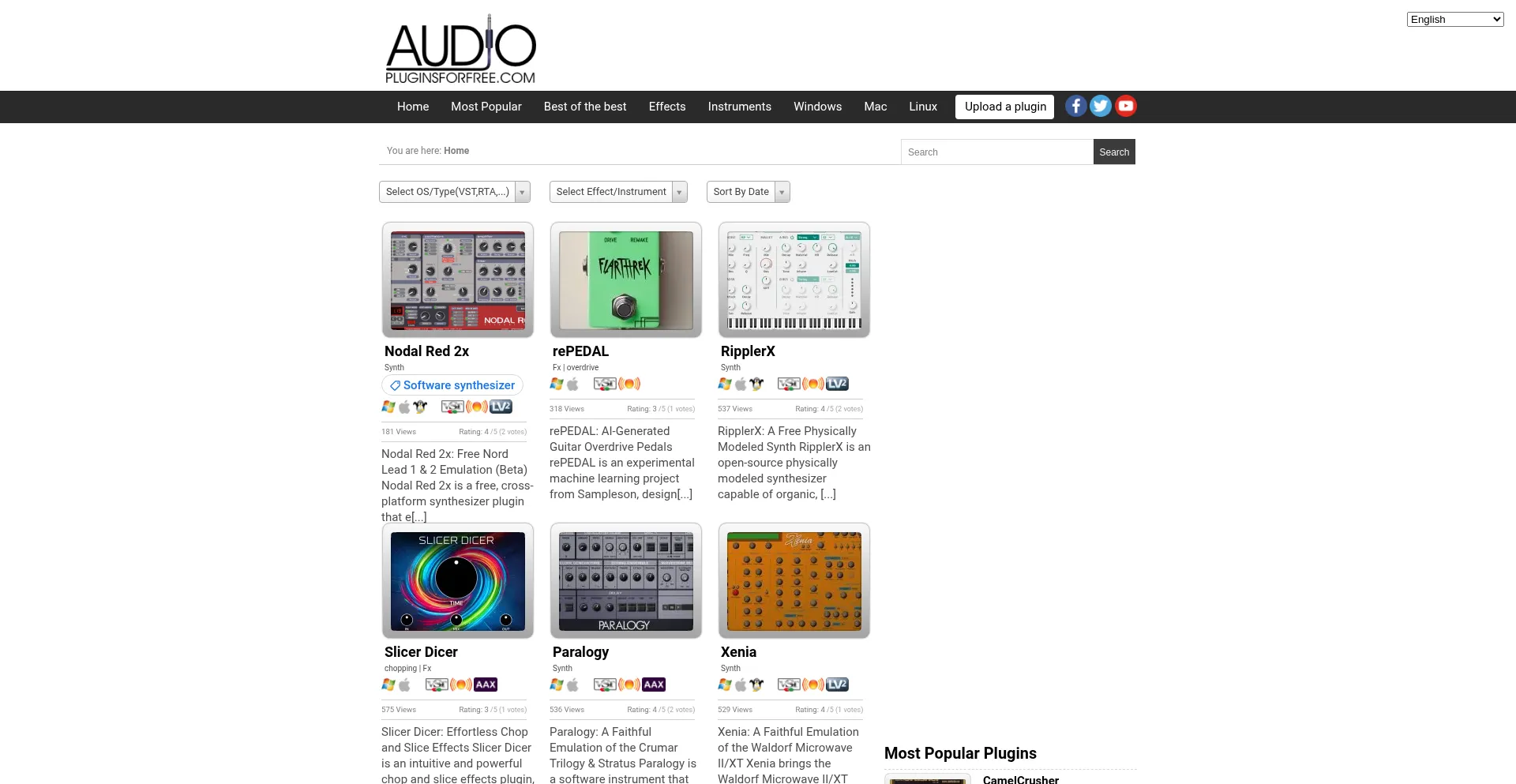 Website screenshot of Audiopluginsforfree.com