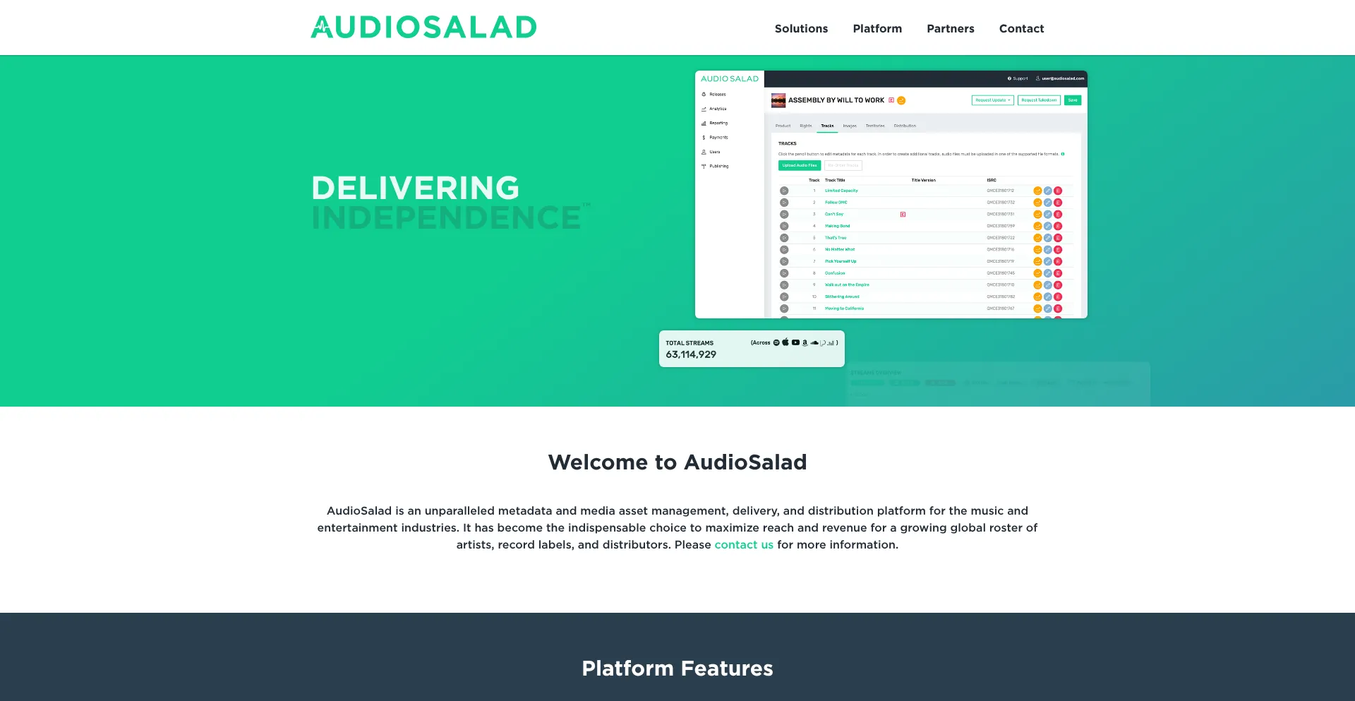 Website screenshot of Audiosalad.com