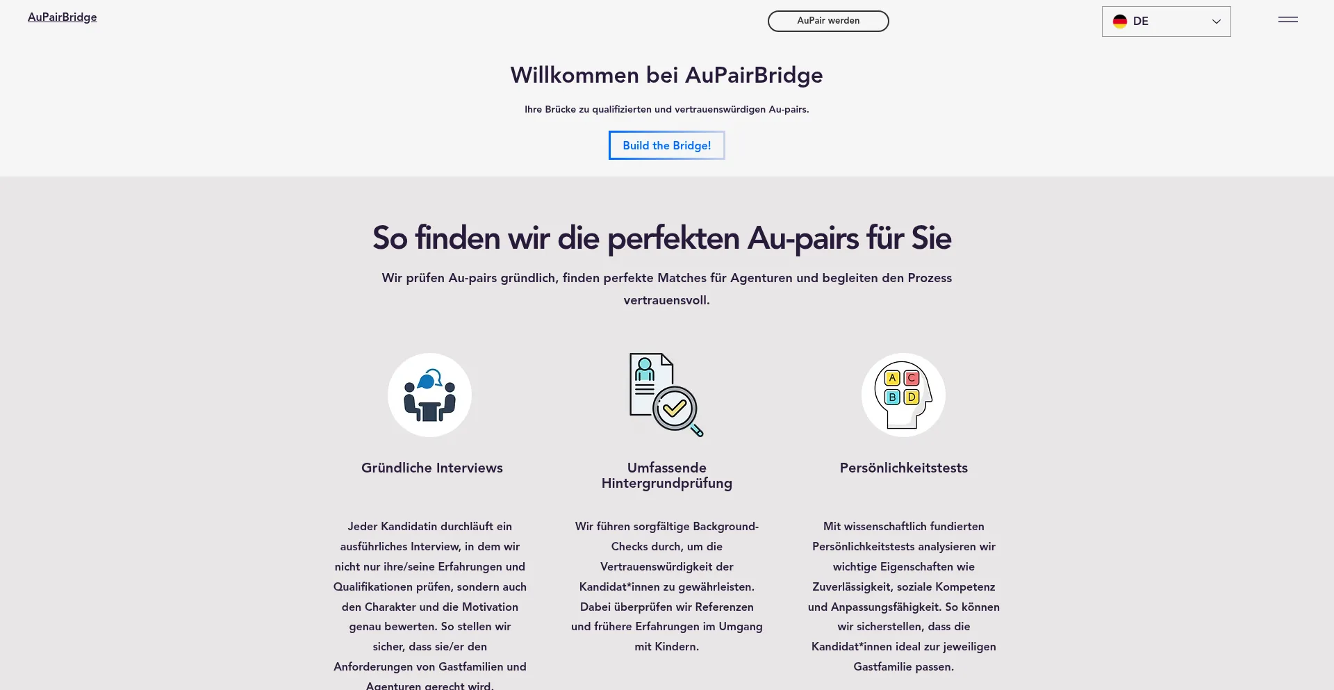 Website screenshot of Aupairbridge.com