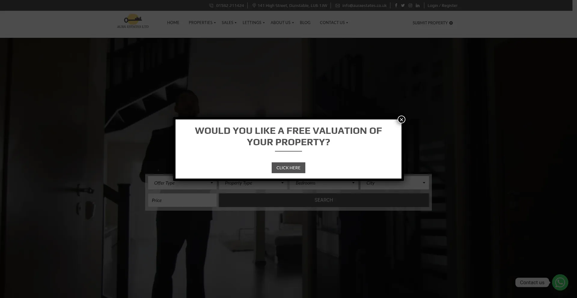 Website screenshot of Auraestates.co.uk