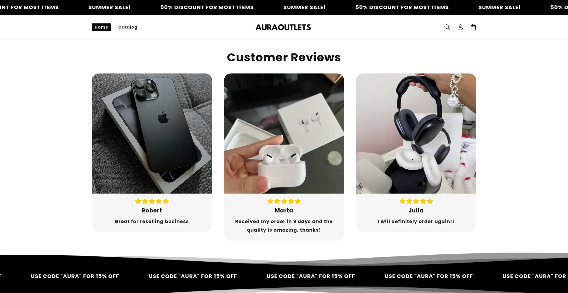 Website screenshot of Auraoutlets.com