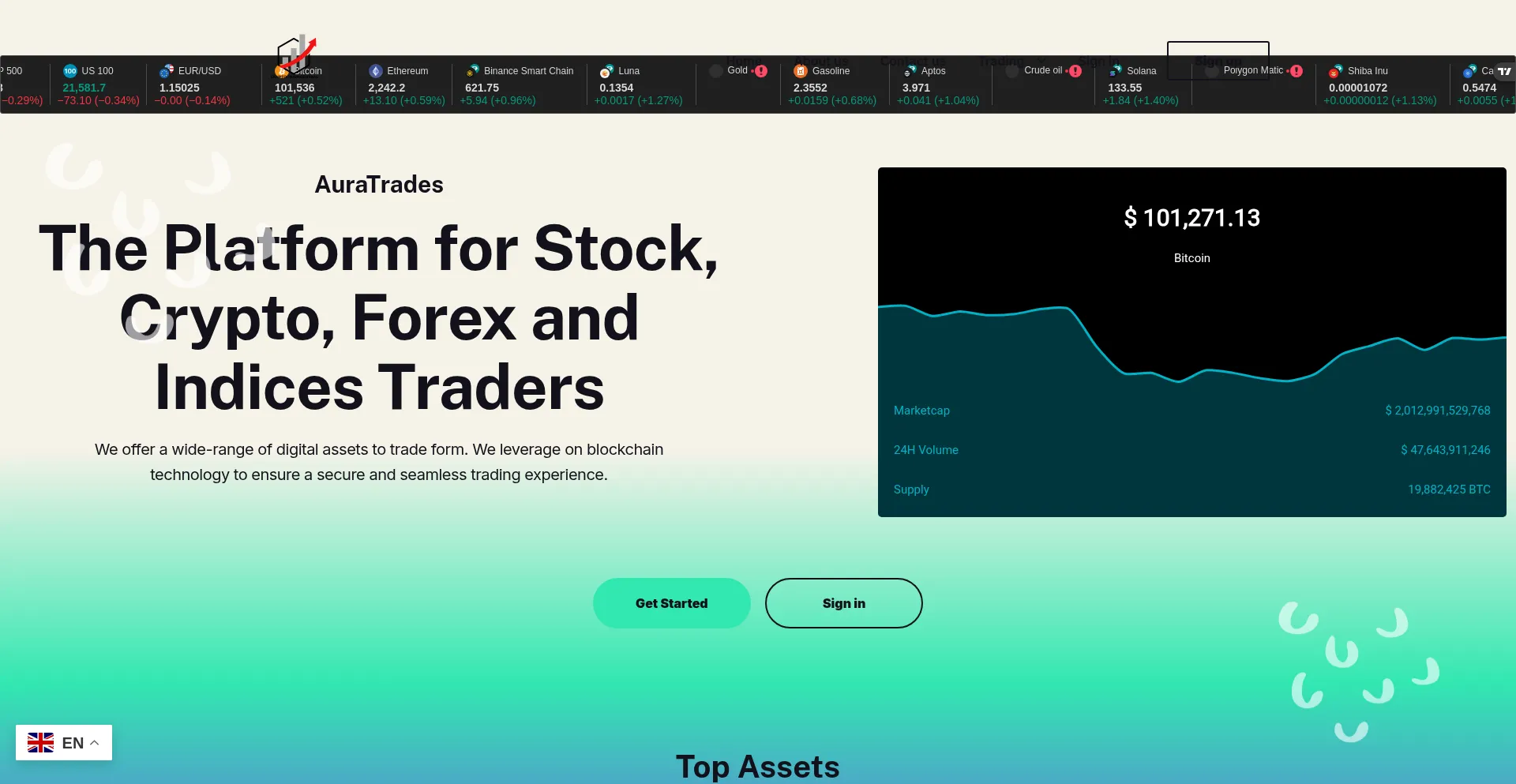 Website screenshot of Auratrade.pro