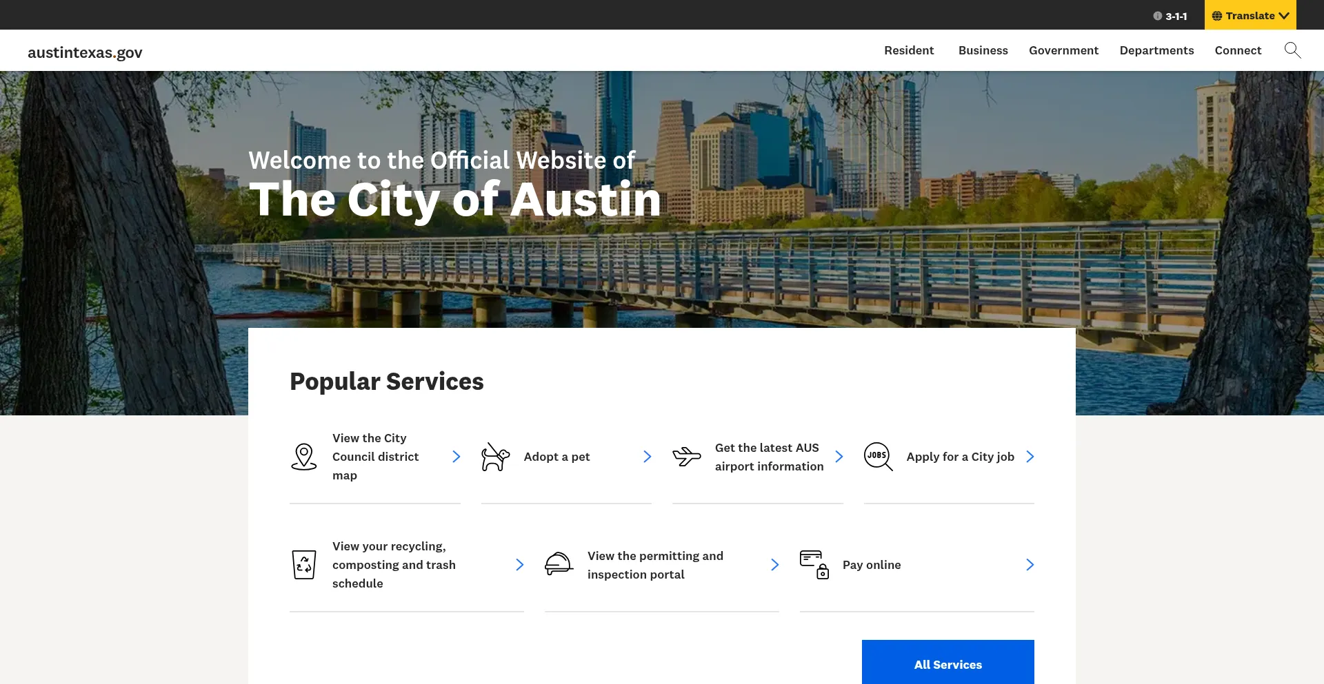 Website screenshot of Austintexas.gov