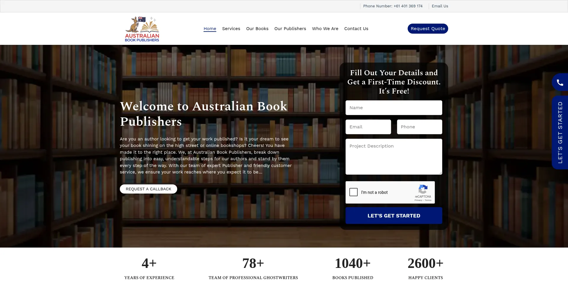 Website screenshot of Australianbookpublishers.com