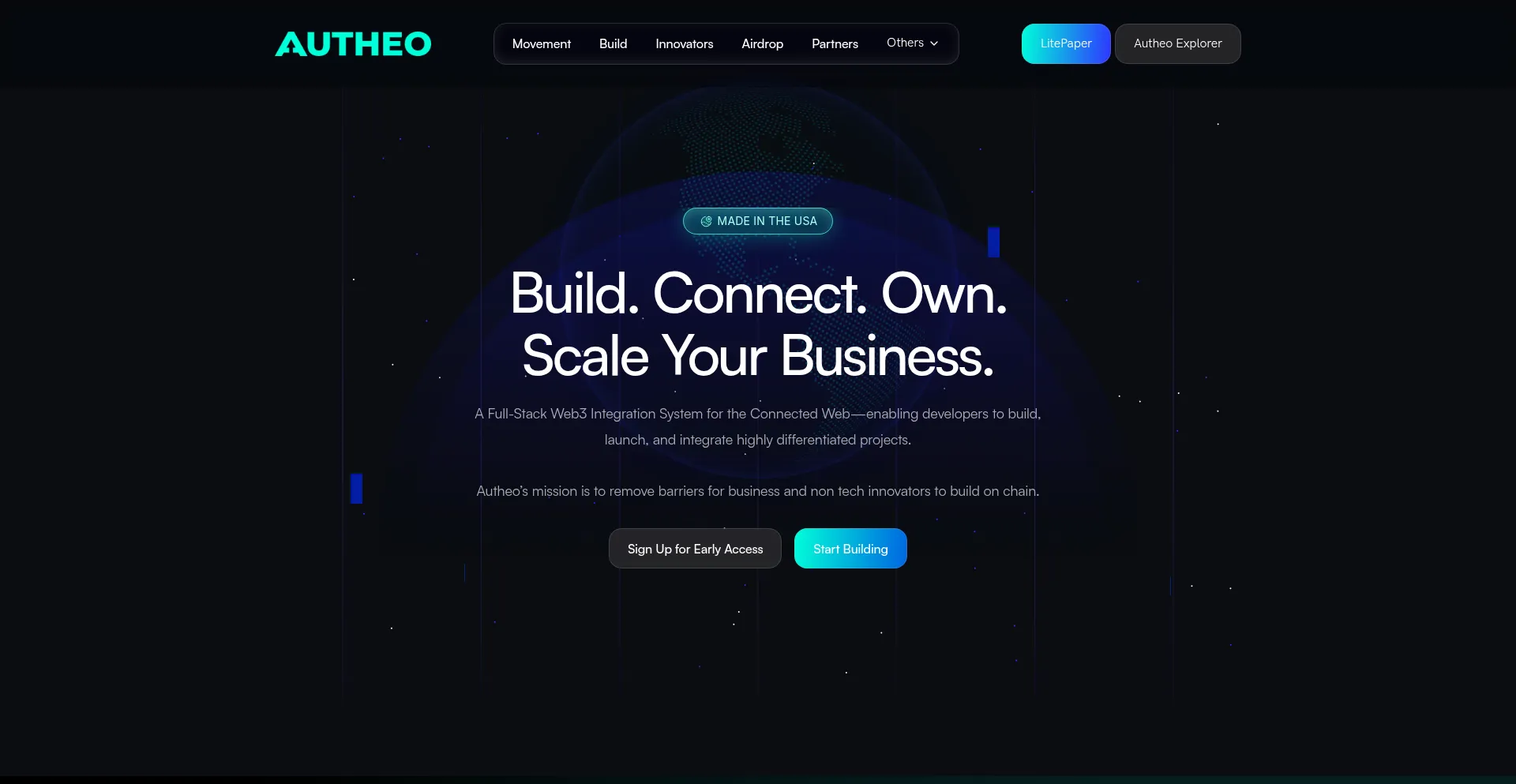 Website screenshot of Autheo.com