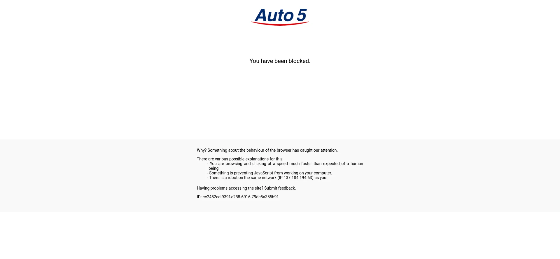 Website screenshot of Auto5.be