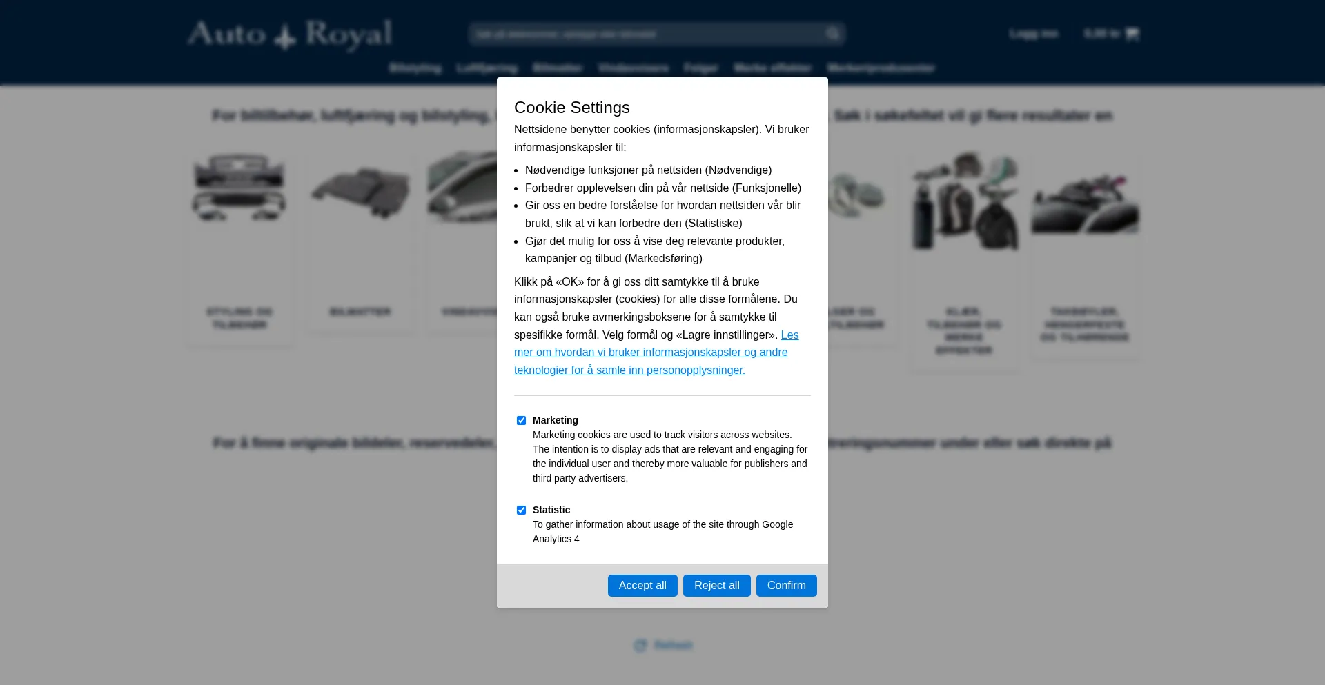 Website screenshot of Autoroyal.no