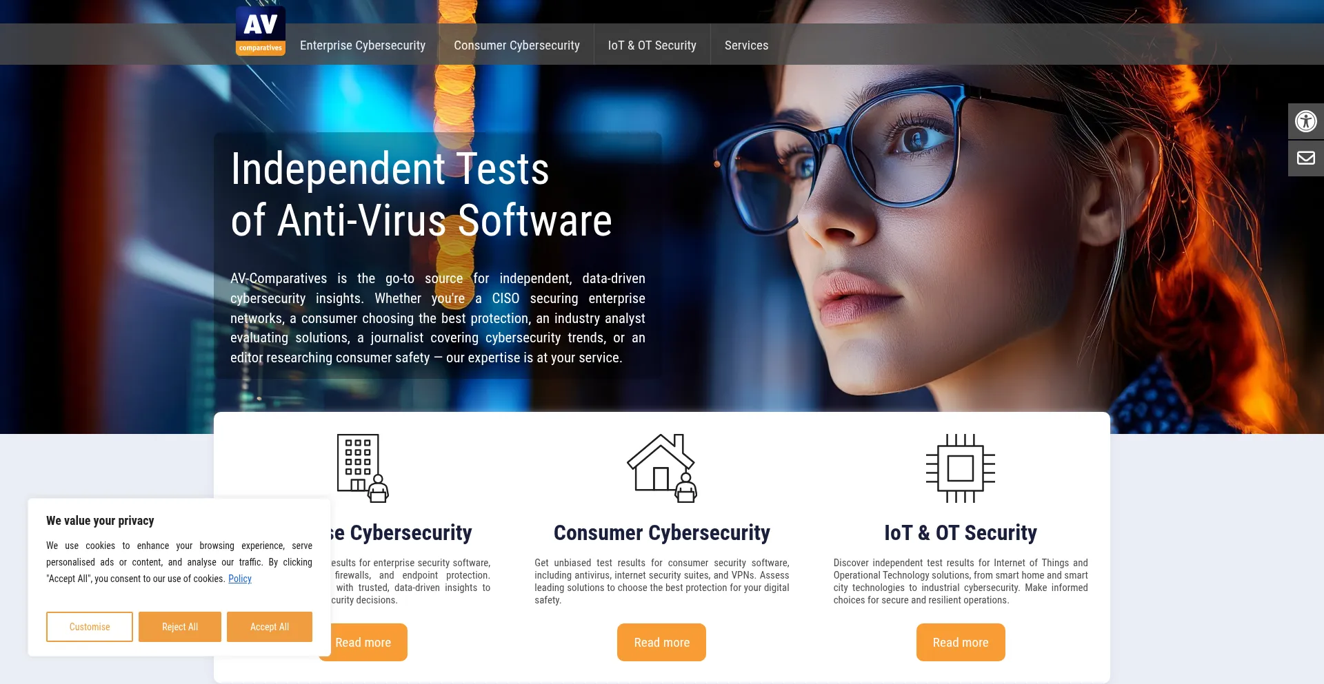 Website screenshot of Av-comparatives.org