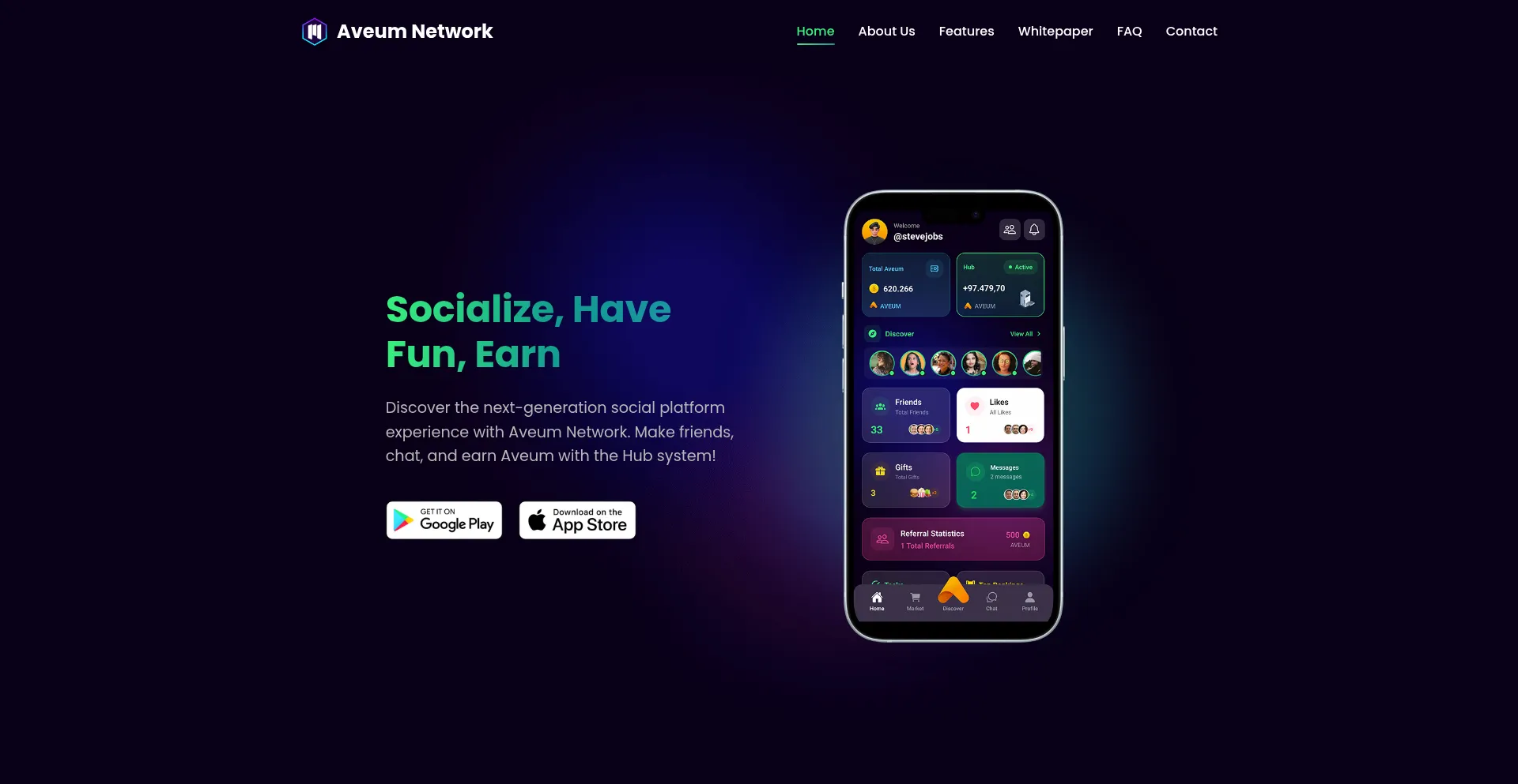 Website screenshot of Aveum.io