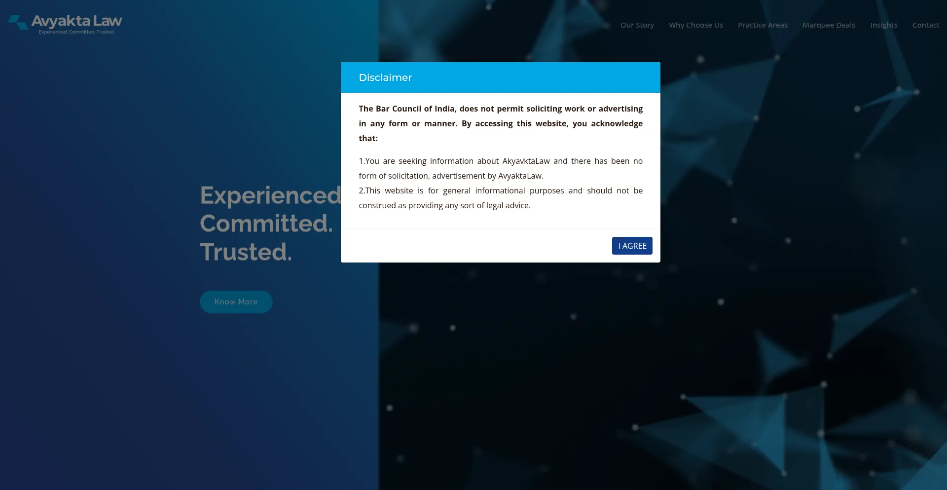 Website screenshot of Avyaktalaw.com