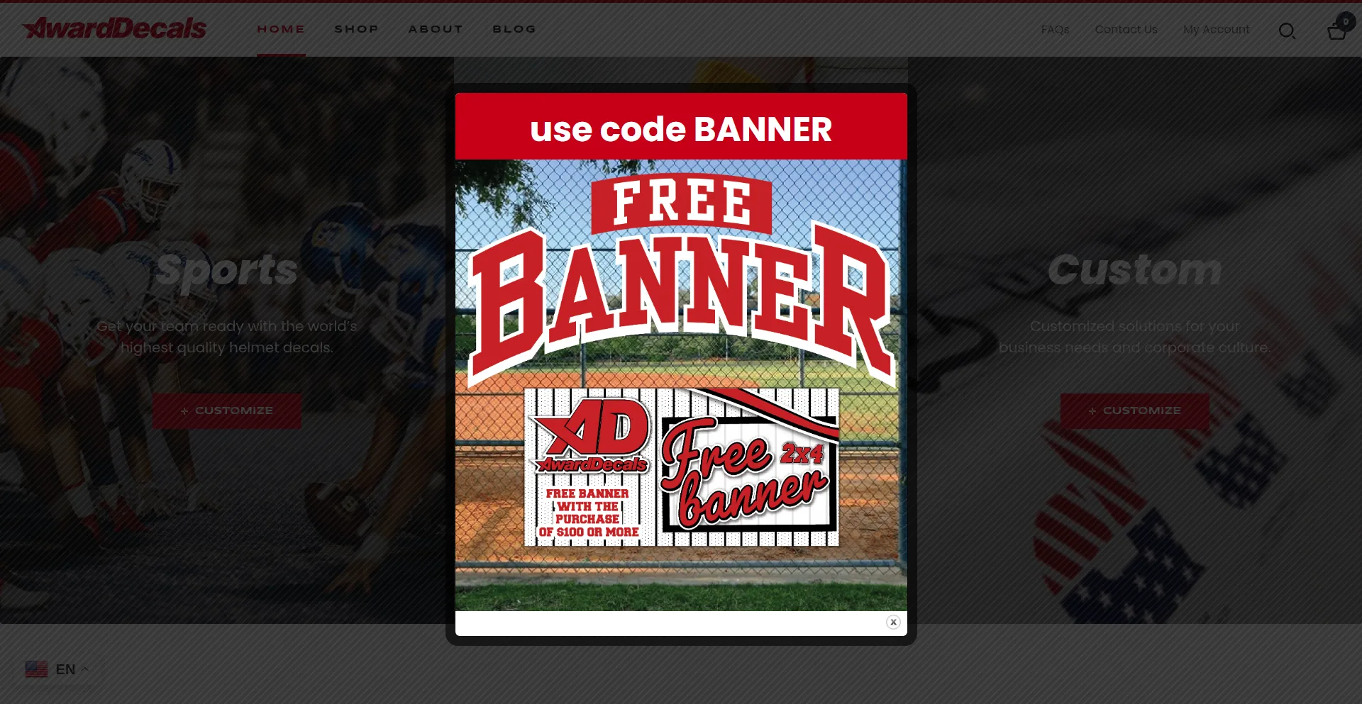 Website screenshot of Awarddecals.com