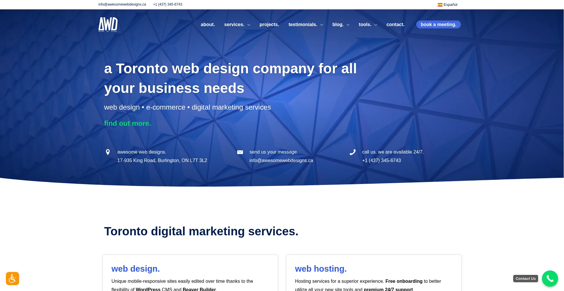 Website screenshot of Awesomewebdesigns.ca