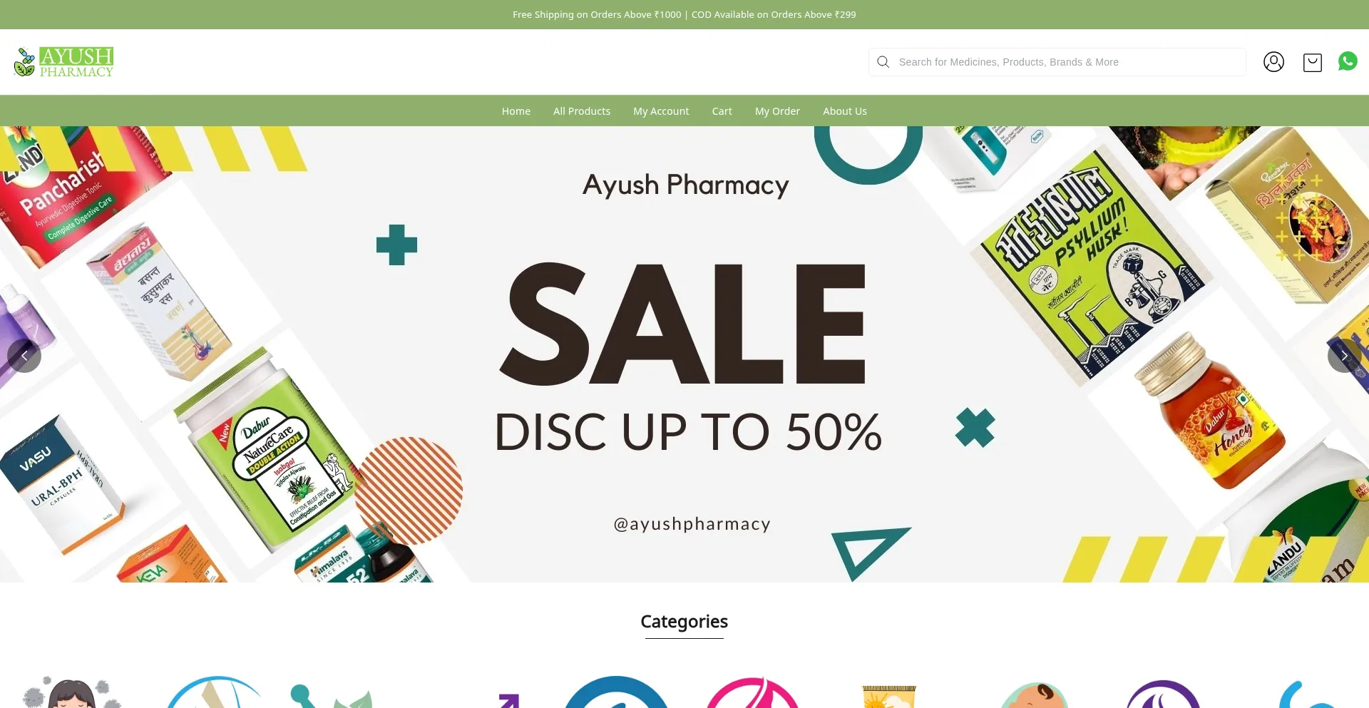 Website screenshot of Ayushpharmacy.com