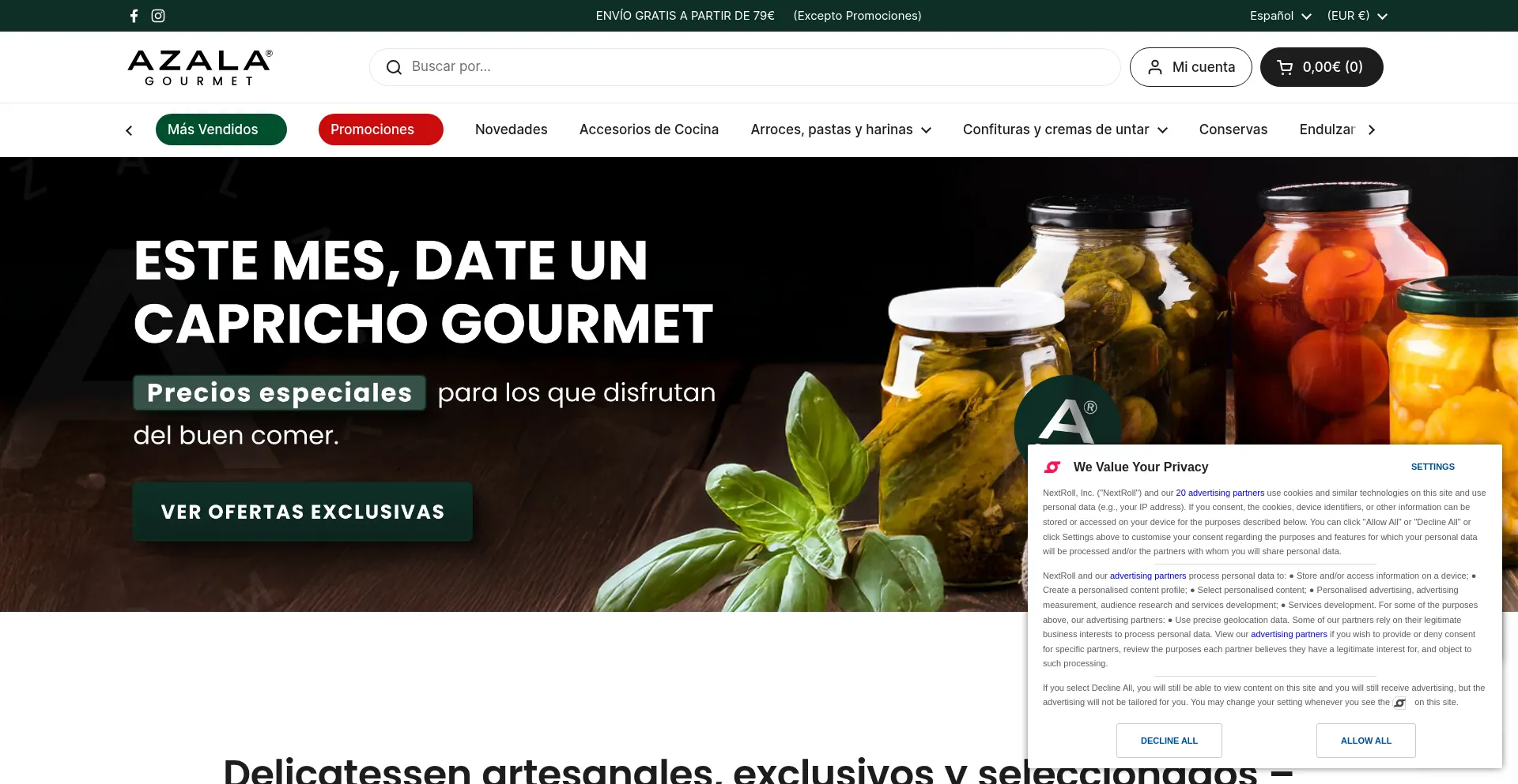 Website screenshot of Azalagourmet.com