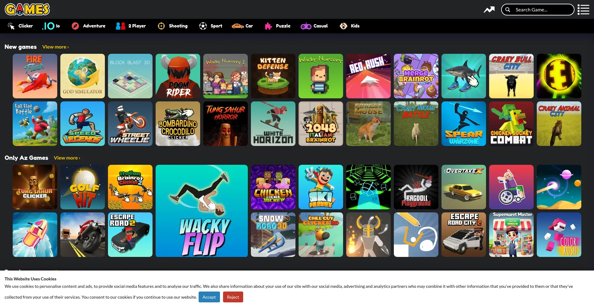 Website screenshot of Azgames.io
