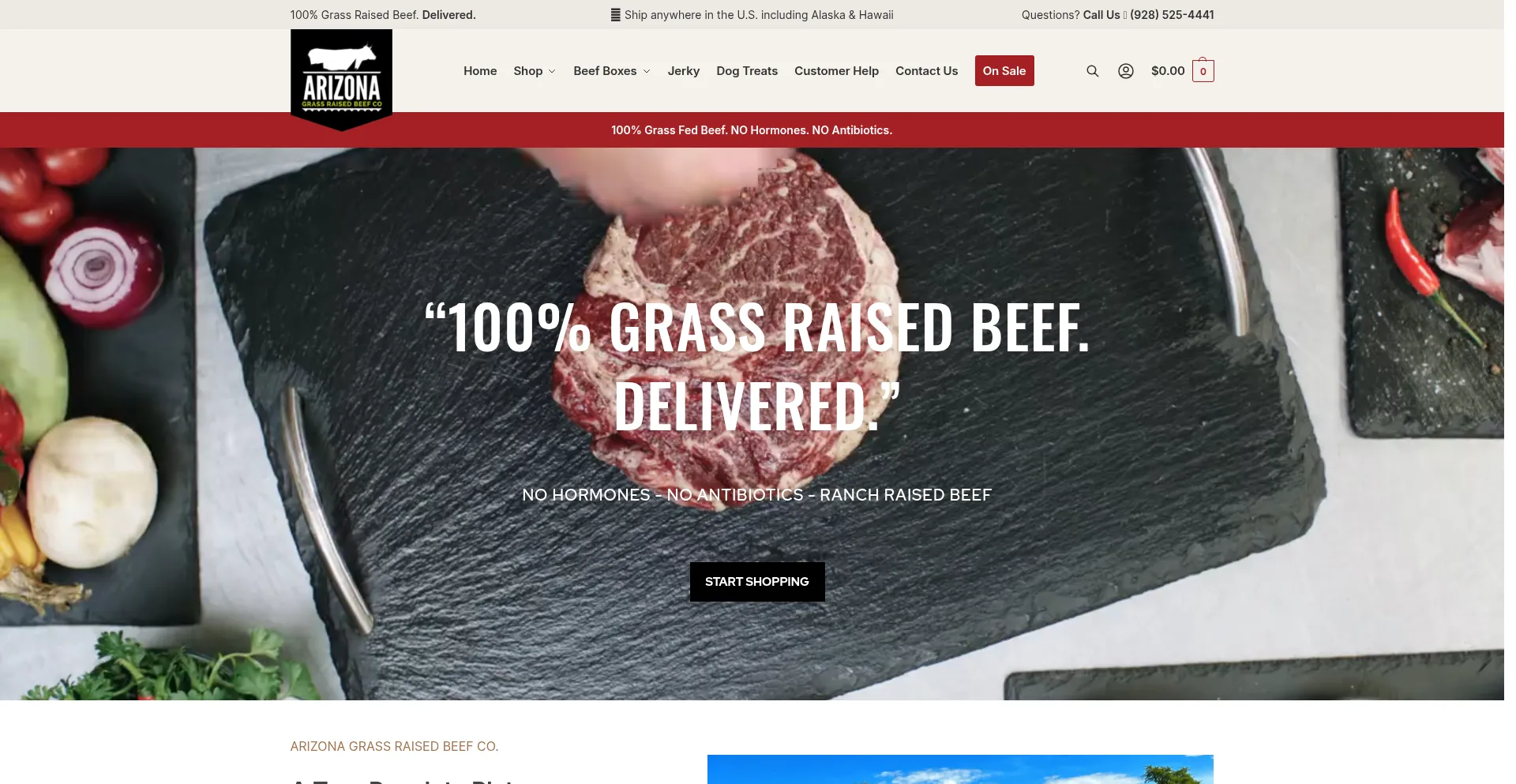 Website screenshot of Azgrassraisedbeef.com