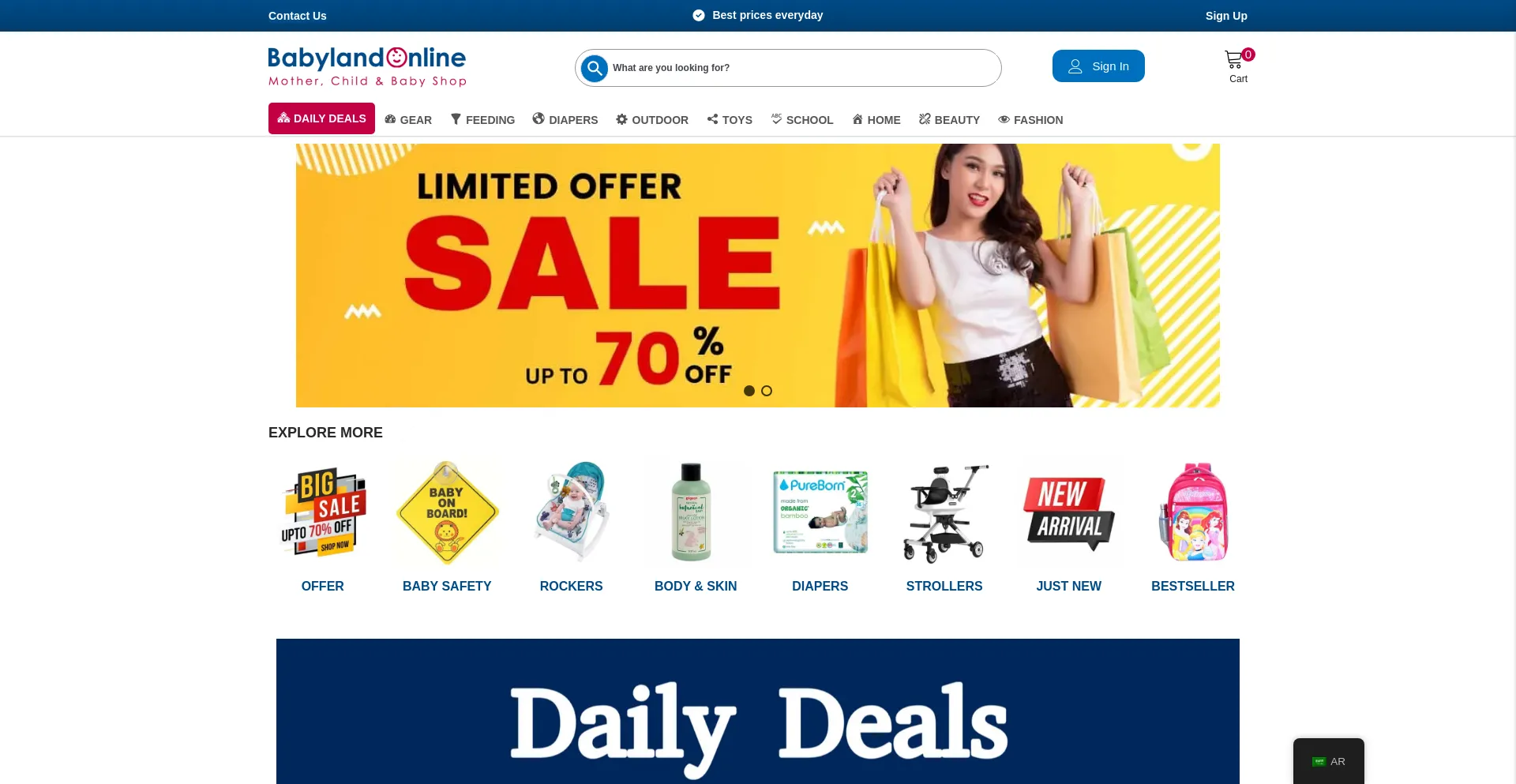 Website screenshot of Babylandonline.ae
