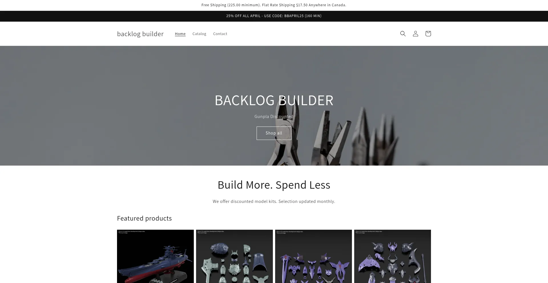 Website screenshot of Backlog-builder.myshopify.com