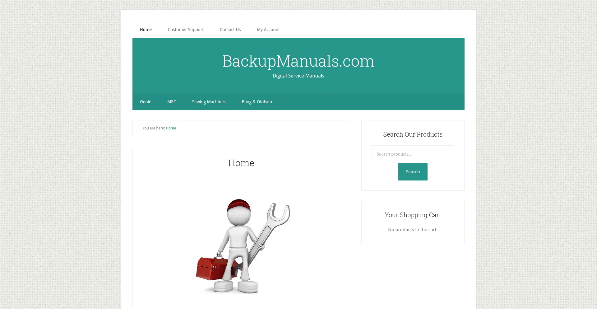 Website screenshot of Backupmanuals.com