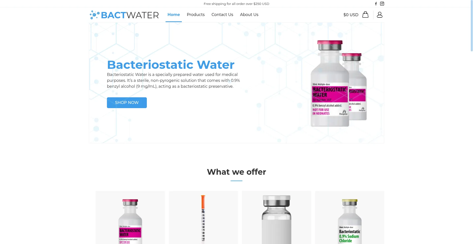 Website screenshot of Bactwater.com