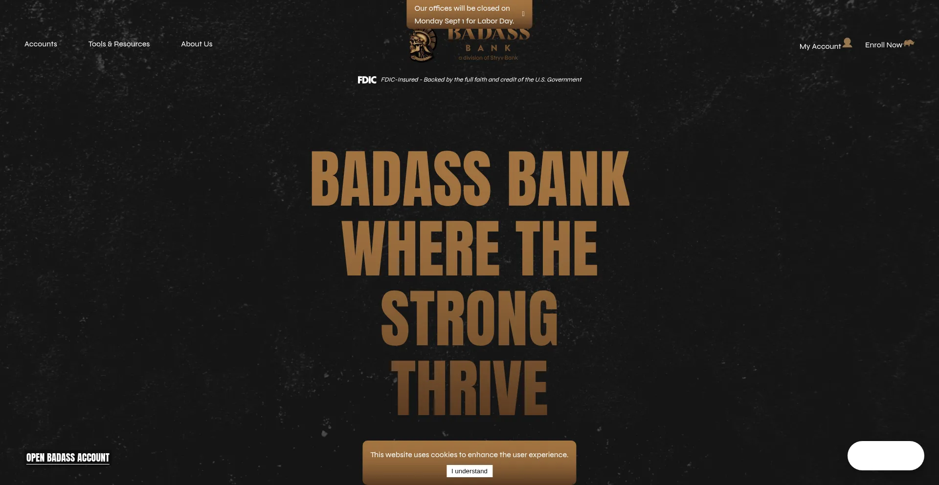 Website screenshot of Badass.bank