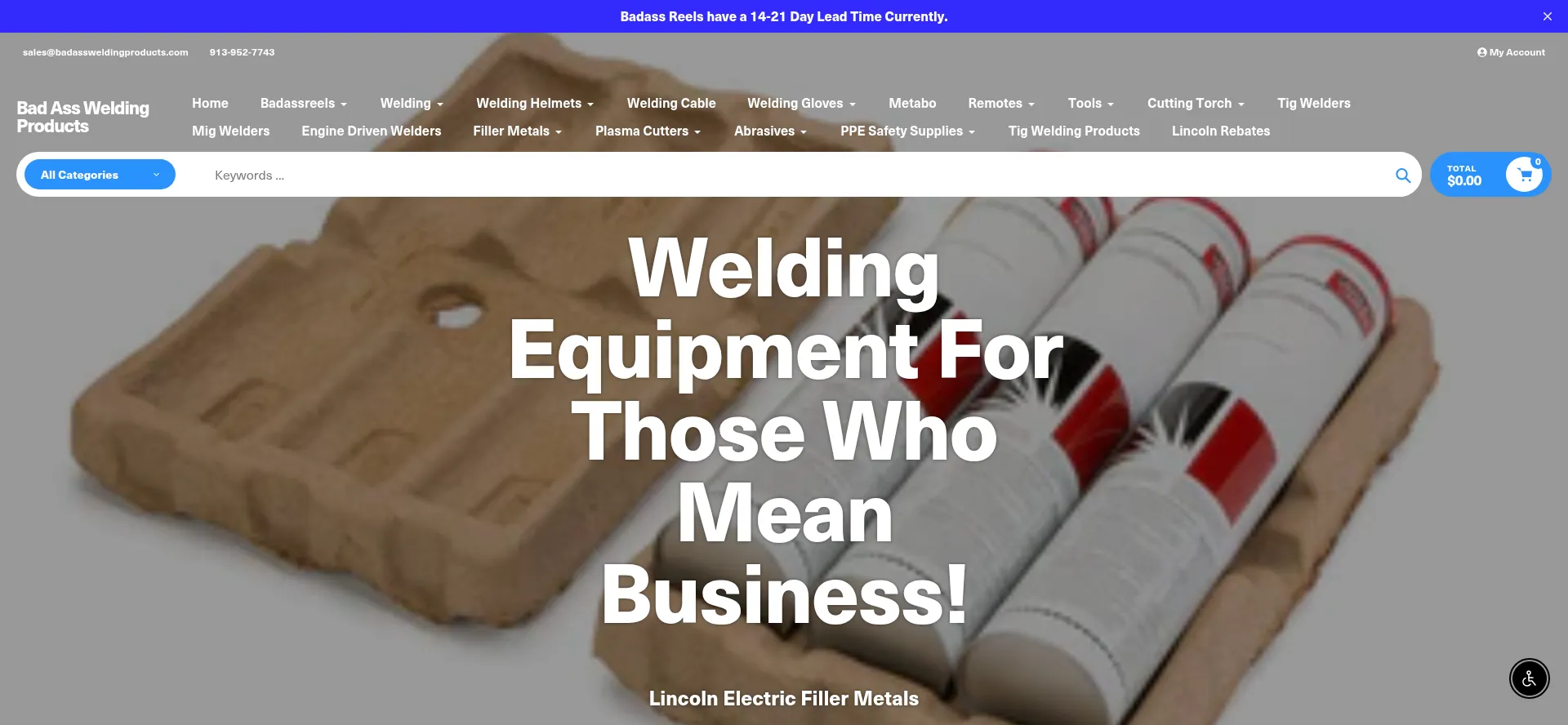 Website screenshot of Badassweldingproducts.com
