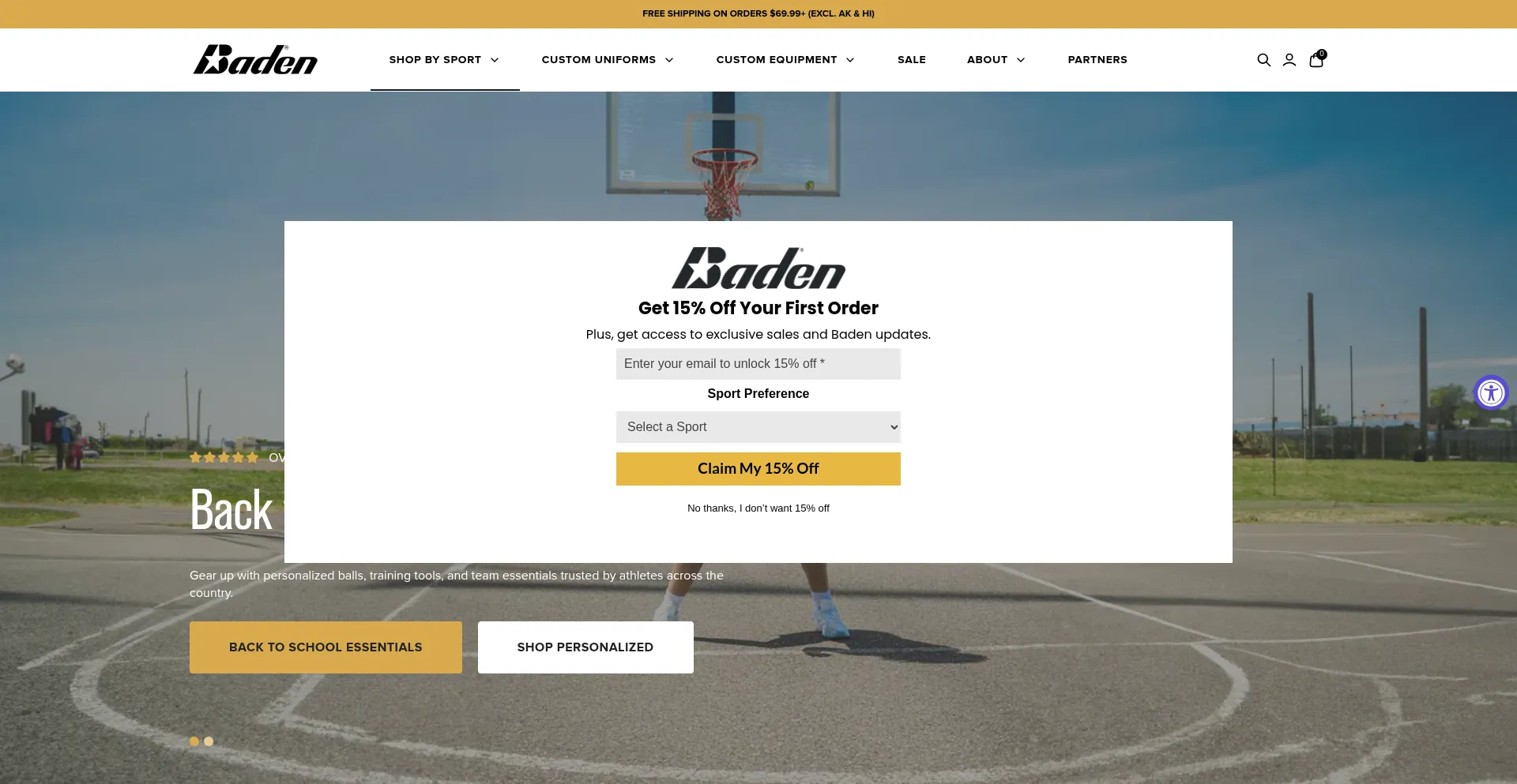 Website screenshot of Badensports.com