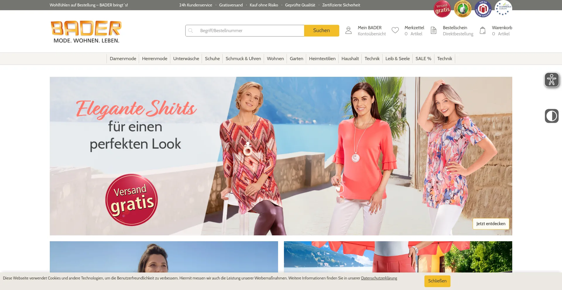 Website screenshot of Bader.ch