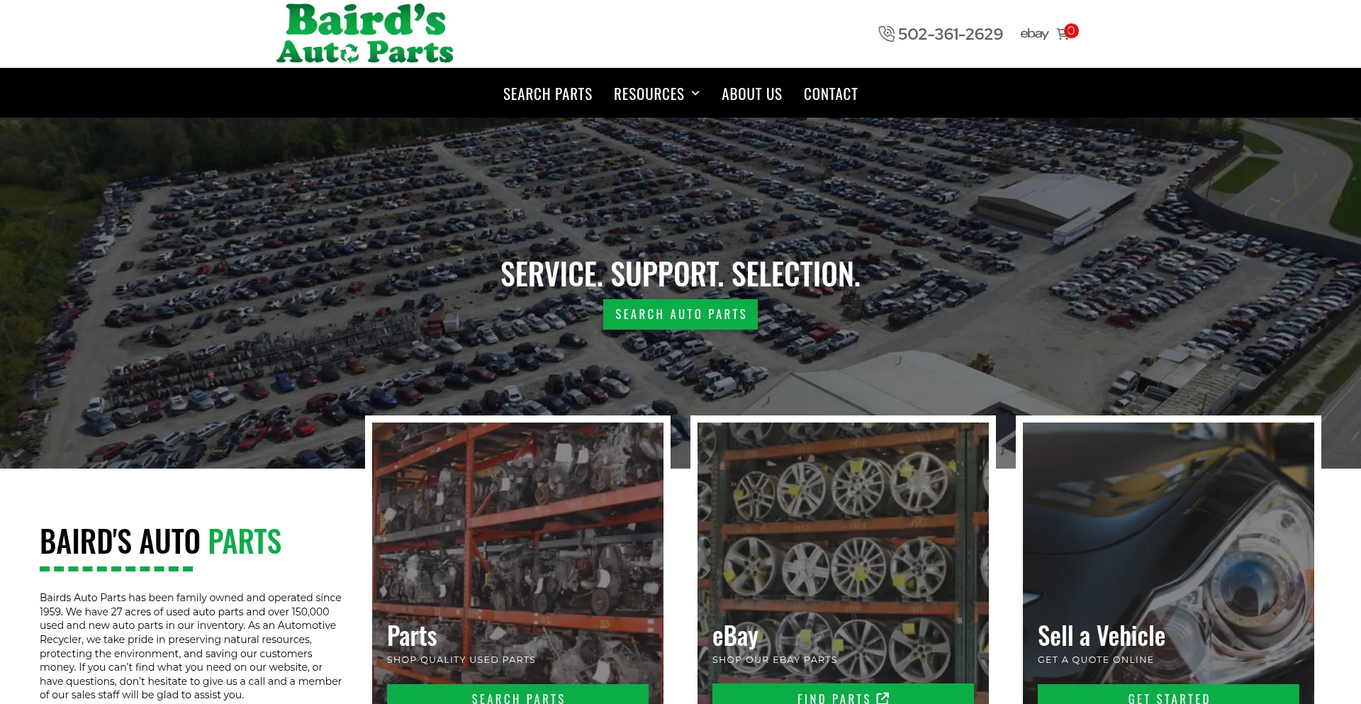 Website screenshot of Bairdsautoparts.com