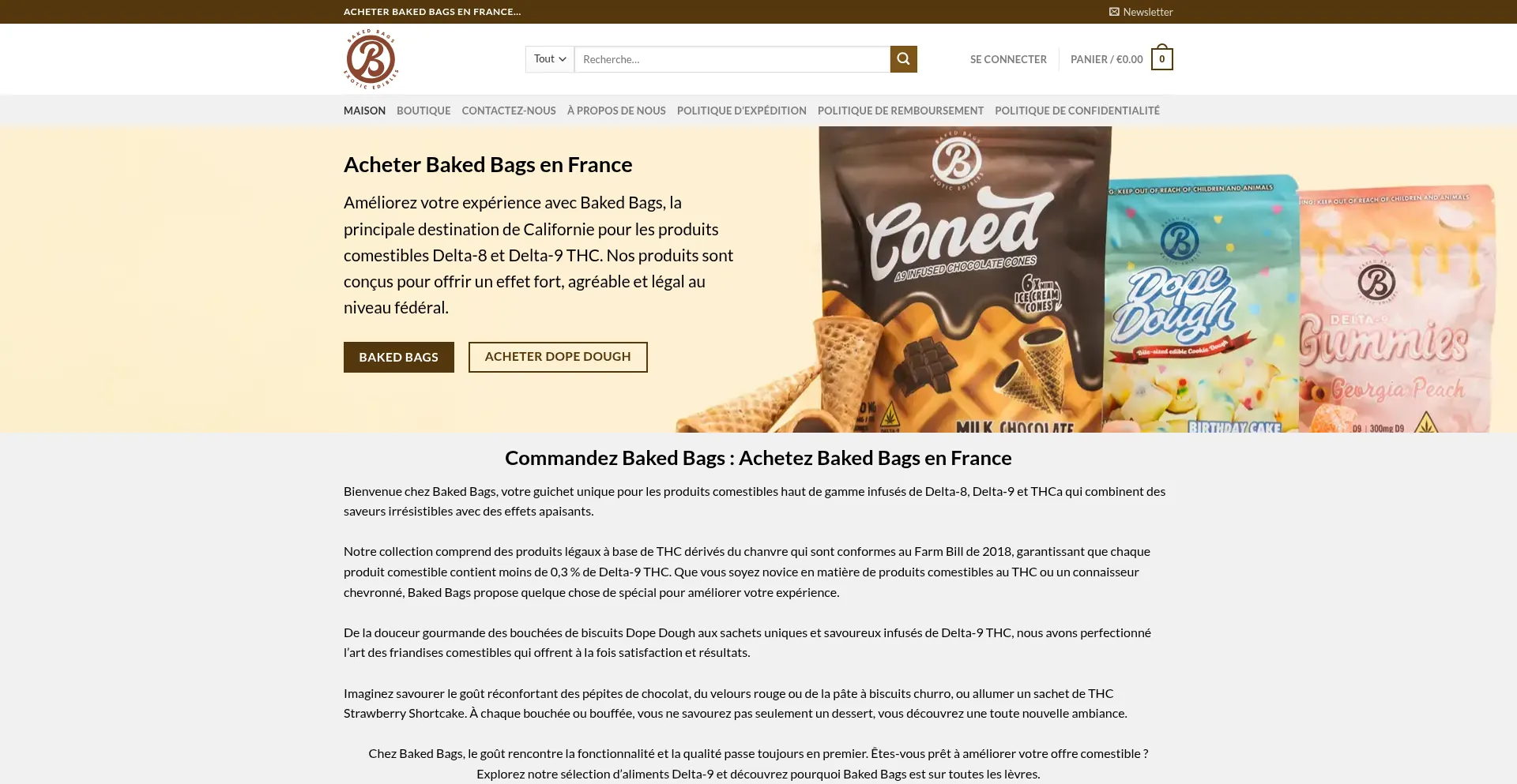 Website screenshot of Bakedbagsfrance.com