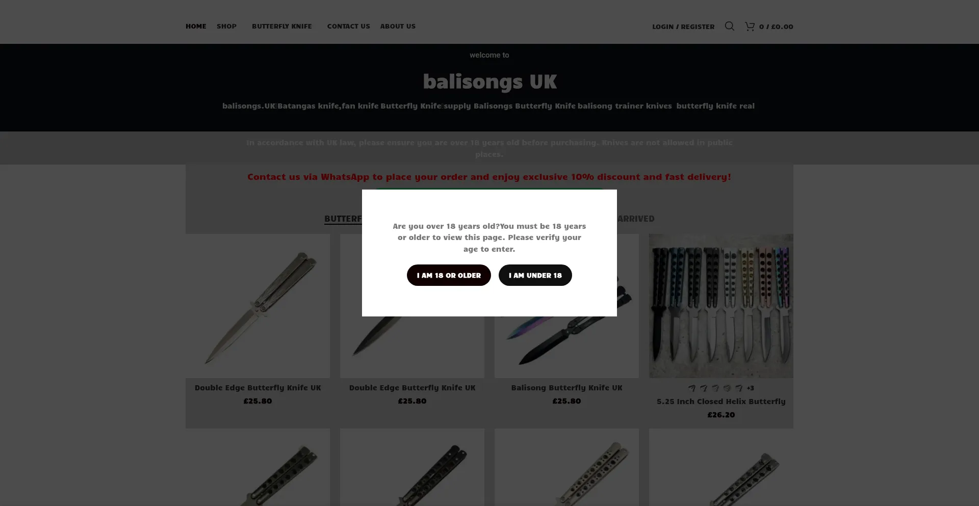 Website screenshot of Balisongs.uk