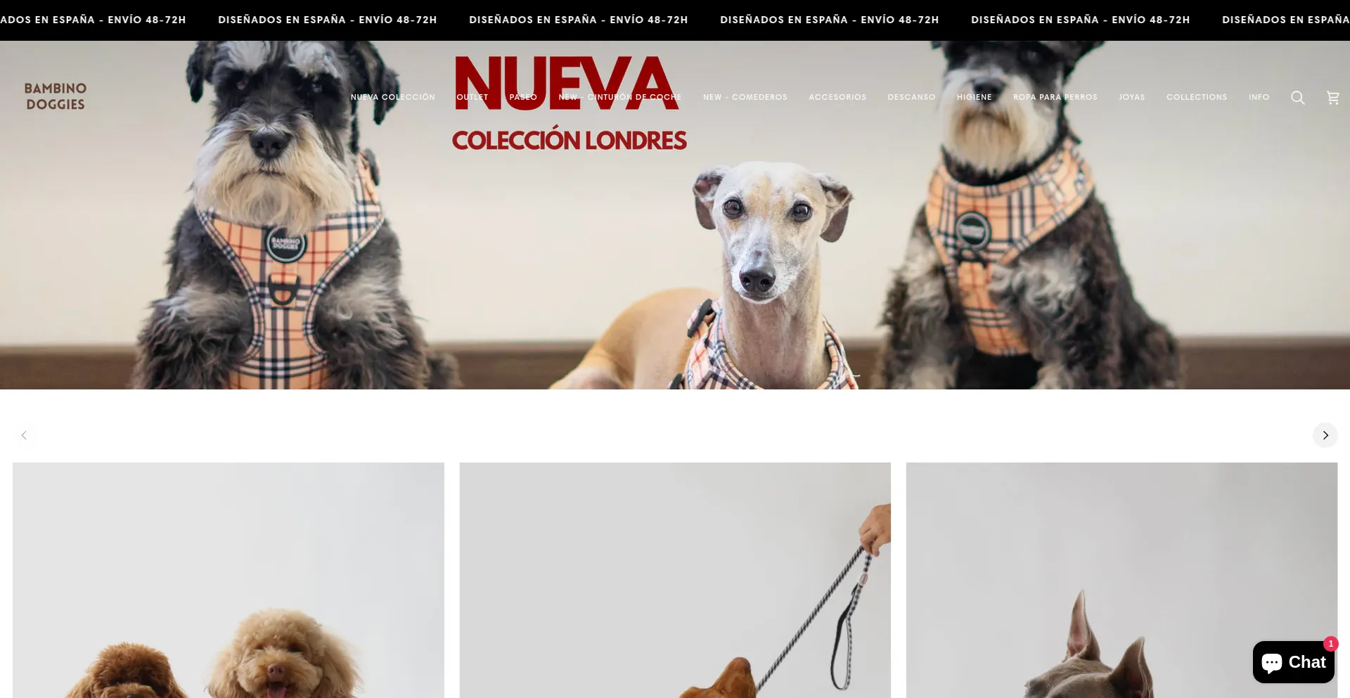 Website screenshot of Bambinodoggies.com