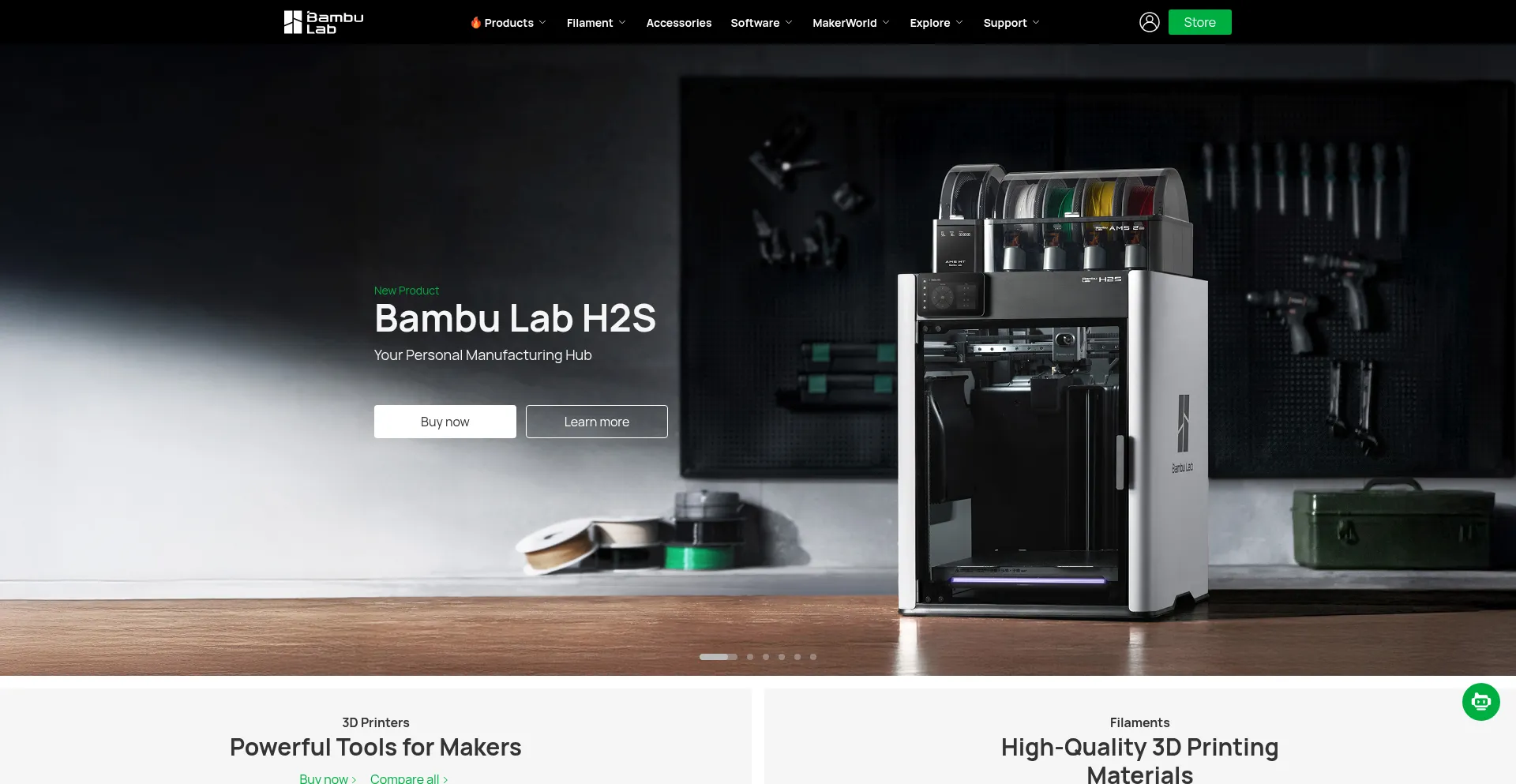 Website screenshot of Bambulab.com