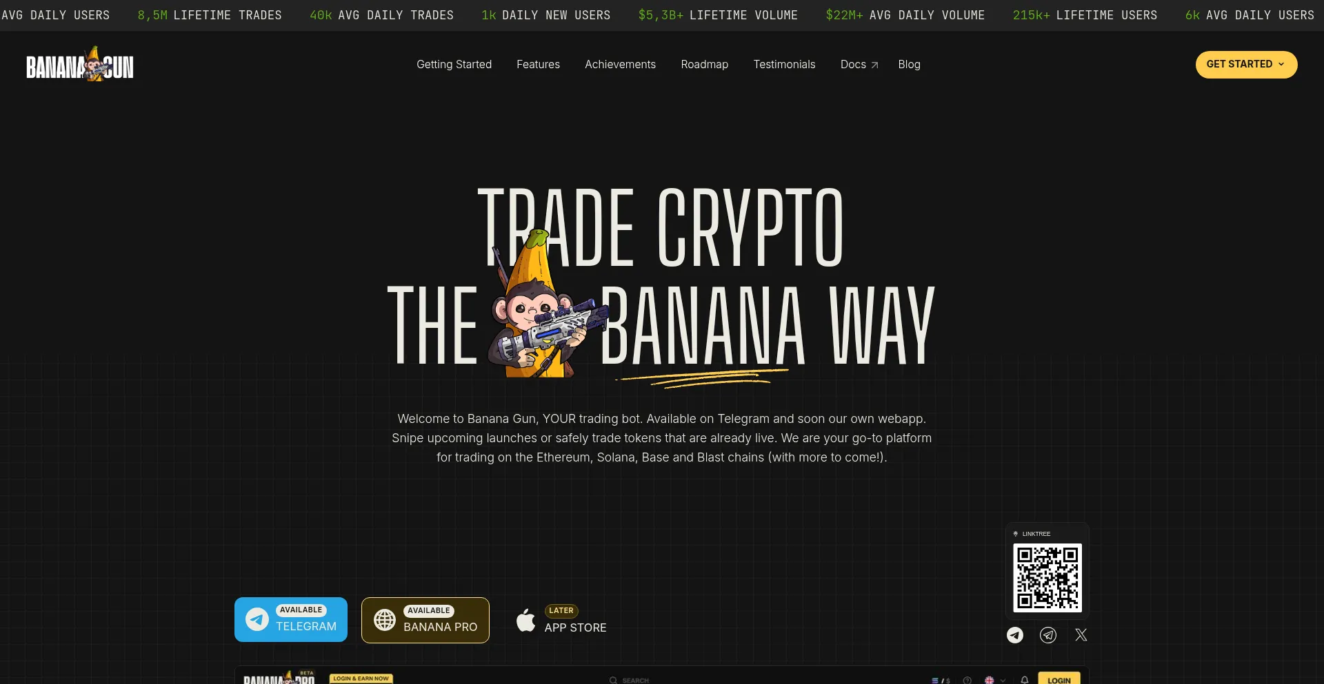 Website screenshot of Bananagun.io